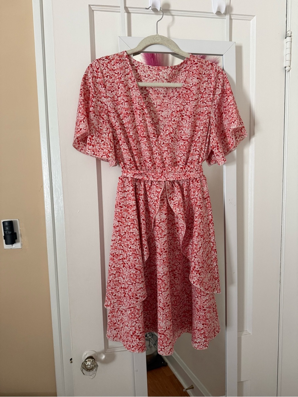 Pink Floral Dress with Tie Waist